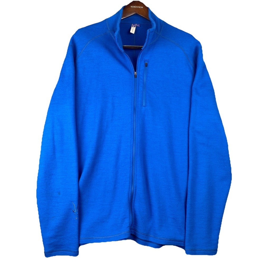 Ibex Shak Jacket Mens XXL Blue Merino Wool Full zip Sweater Outdoor Hiking USA